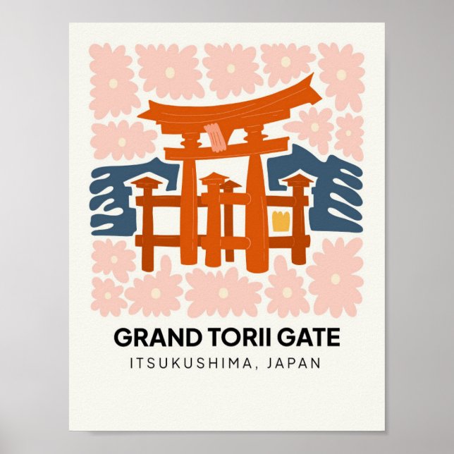 Grand Torii Gate Itsukushima Japan travel floral Poster (Front)