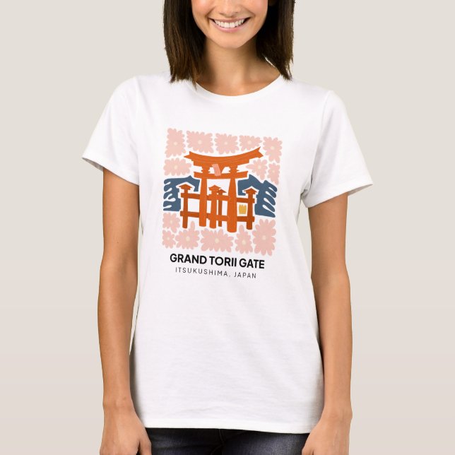 Grand Torii Gate Itsukushima Japan travel floral T-Shirt (Front)