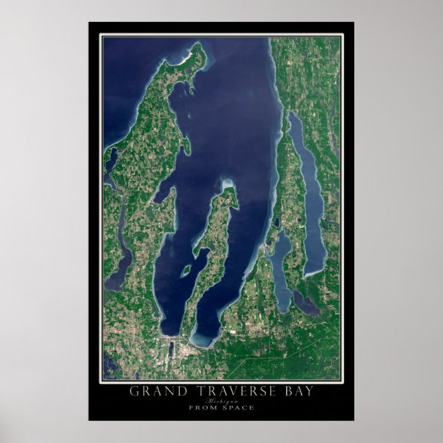 Grand Traverse Bay Michigan Satellite Map Poster (Front)