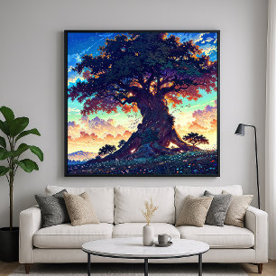 Grand Tree - Vibrant Illustration Style Landscape Poster