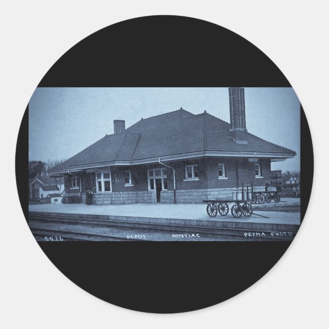 Grand Trunk Depot Pontiac Michigan (Cyan) Classic Round Sticker (Front)