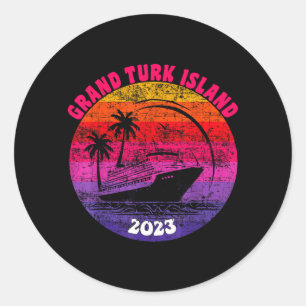 Grand Turk Island Cruise 2023 Retro Sunset Family Classic Round Sticker