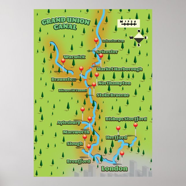 Grand Union Canal Map Poster (Front)