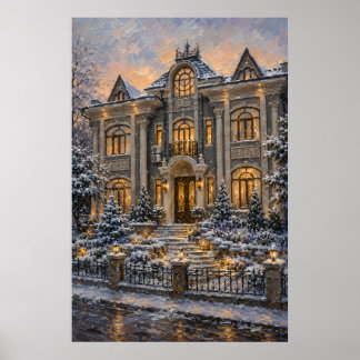 Grand Victorian Mansion Oil Painting Poster