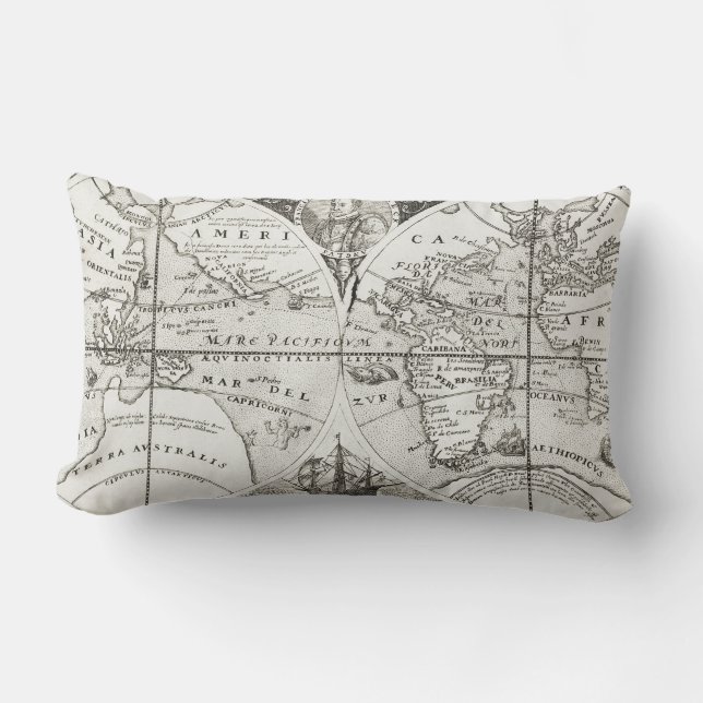 Grand Voyages Old Antique General Map World Lumbar Cushion (Front)