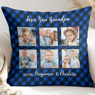 Granda Gift Personalised Photo Collage Blue Plaid  Cushion