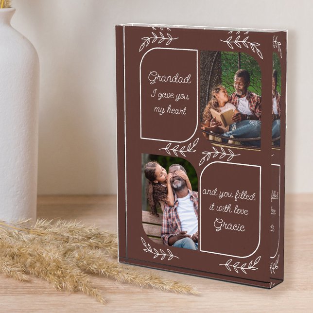 Grandad 2 Vertical Photo Loving Words Personalised Block (Creator Uploaded)