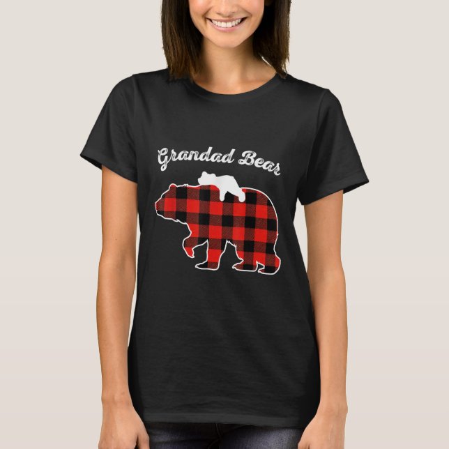 Grandad Bear Flannel Red Plaid Pajama Family Match T-Shirt (Front)