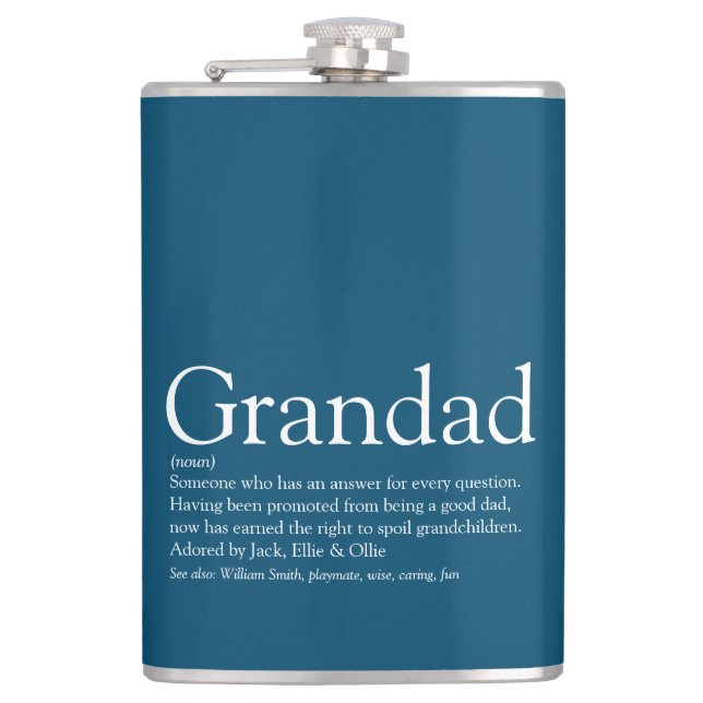 Grandad Definition Saying Quote Blue Hip Flask (Front)