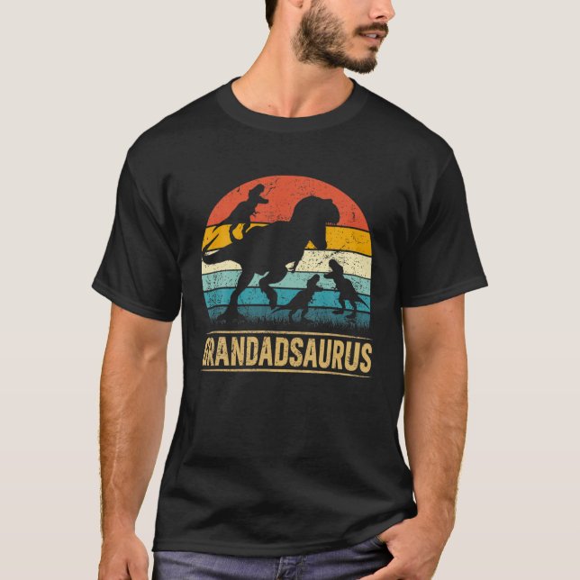 Grandad Dinosaur T Rex Grandadsaurus 3 Kids Father T-Shirt (Front)