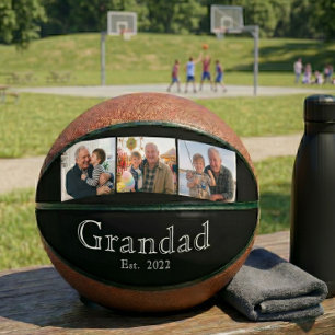 Grandad Est. Minimal White Bold Text 3 Photo Basketball