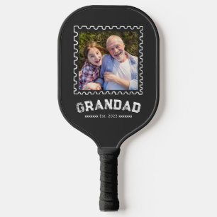 Grandad Established Black Fun Typography Photo Pickleball Paddle