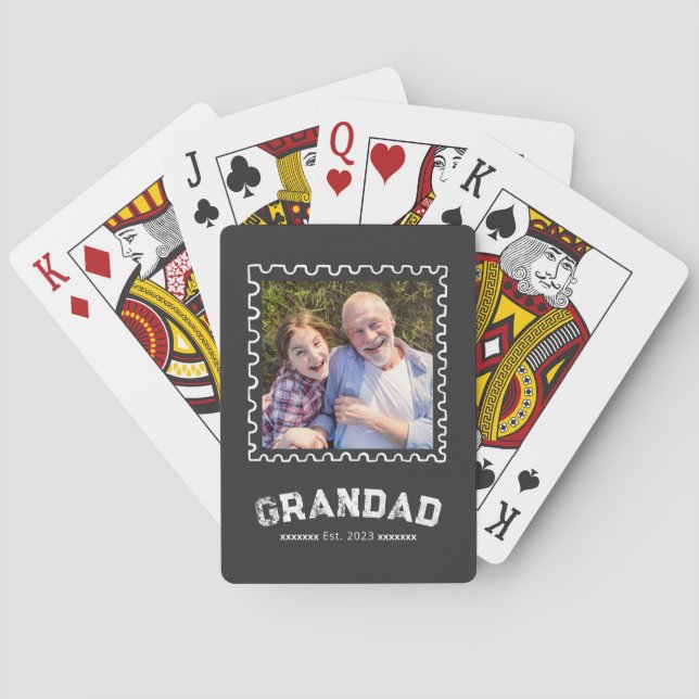 Grandad Established Black Moden Typography Photo Playing Cards (Back)
