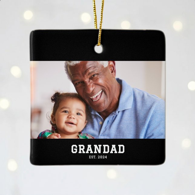 Grandad Established Black White Bold Photo Ceramic Ornament (Creator Uploaded)