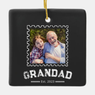 Grandad Established Black White Typography Photo Ceramic Ornament