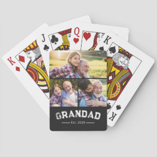 Grandad Established Bold Black 3 Photo Playing Cards