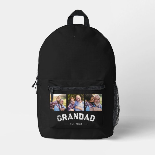 Grandad Established Bold Black 3 Photo Printed Backpack (Front)