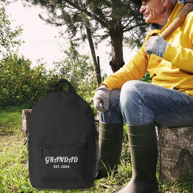 Grandad Established Bold White Typography Printed Backpack (Creator Uploaded)