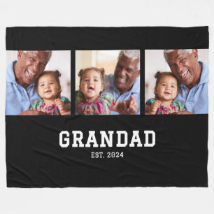 Grandad Established Elegant Bold Black 3 Photo Fleece Blanket