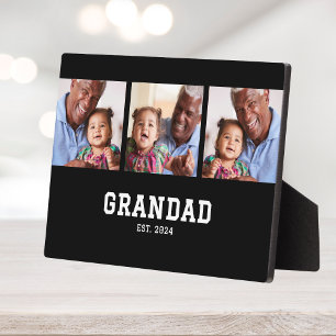 Grandad Established Elegant Bold Black 3 Photo Plaque