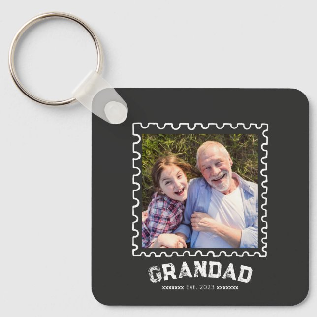Grandad Established Moden Typography Photo Key Ring (Front)