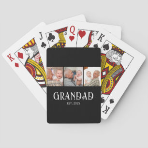 Grandad Established Modern 3 Photo Playing Cards