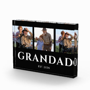 Grandad Established Modern Black 3 Photo Block