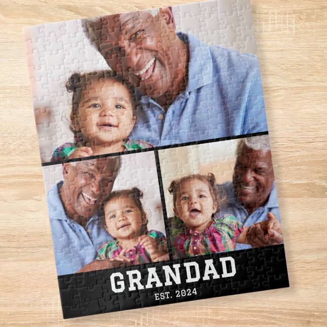 Grandad Established Modern Bold 3 Photo Jigsaw Puzzle (Creator Uploaded)