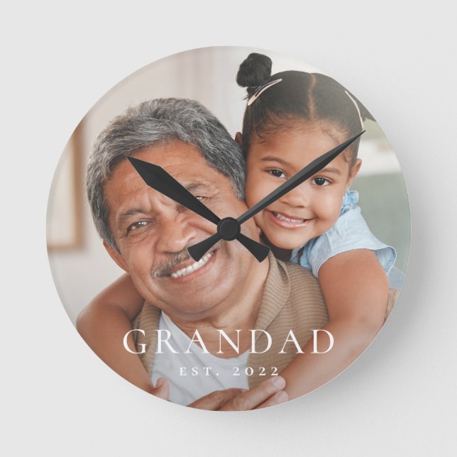 Grandad Established Modern Photo Round Clock (Front)