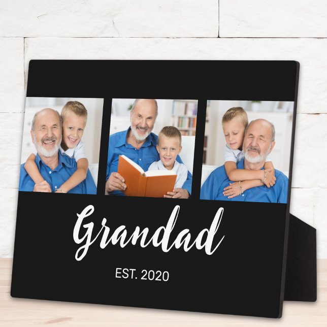 Grandad Established Modern Script 3 Photo Black Plaque (Creator Uploaded)