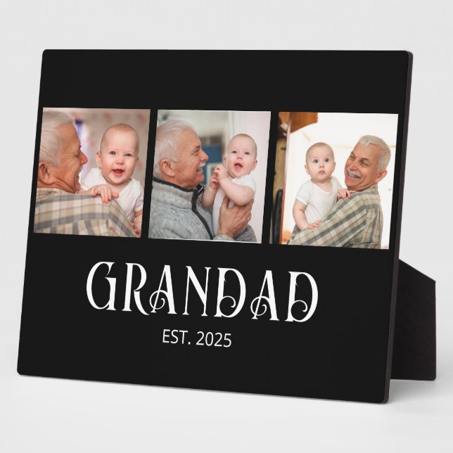 Grandad Established Modern Script 3 Photo Plaque (Side)