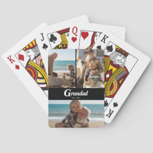 Grandad Established Modern Script 3 Photo Playing Cards
