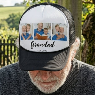 Grandad Established Modern Script 3 Photo Trucker Hat
