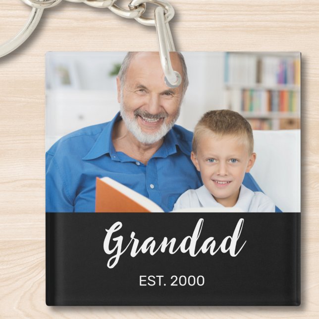 Grandad Established Modern Script Photo Key Ring (Creator Uploaded)