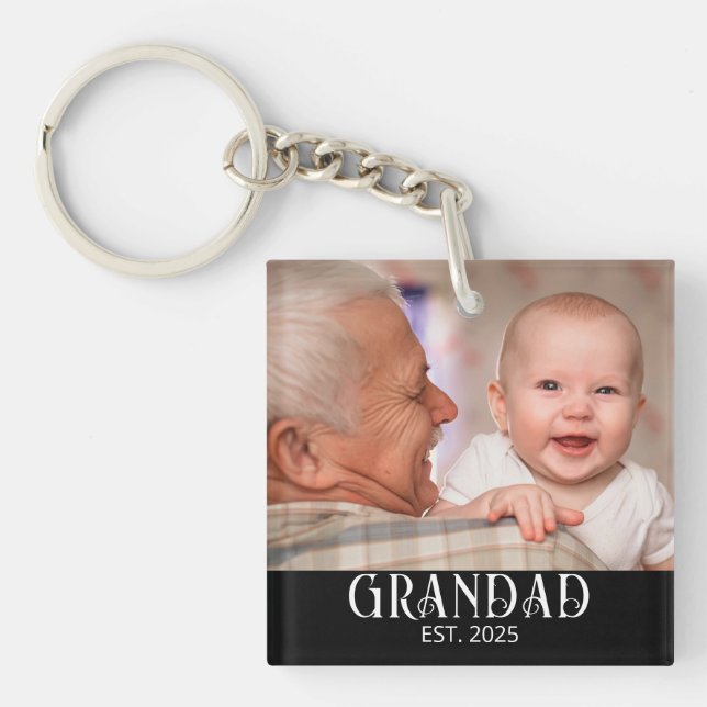 Grandad Established Photo Gift Key Ring (Front)