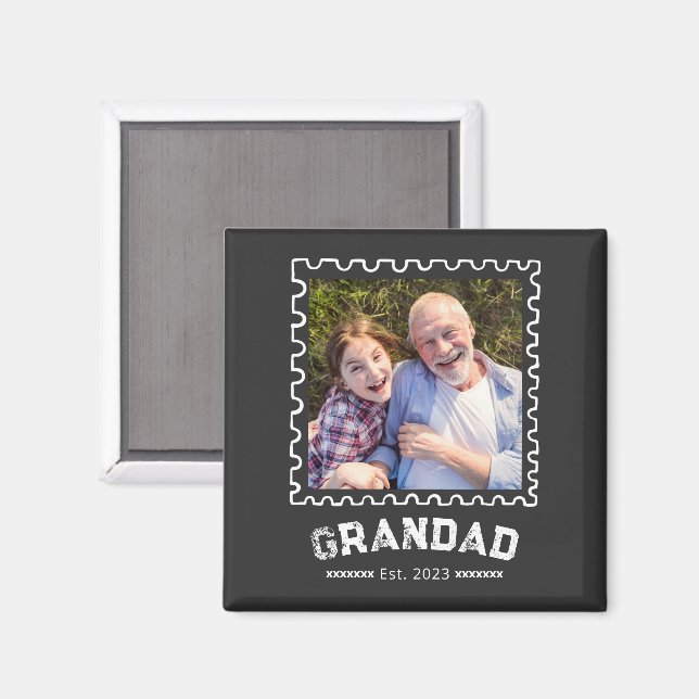 Grandad Established Photo Gift Magnet (Front/Back)