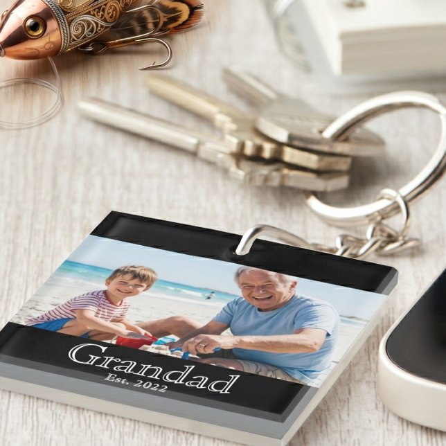 Grandad Established Photo White Bold Minimal Text Key Ring (Creator Uploaded)