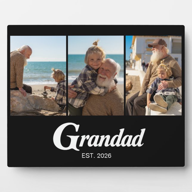 Grandad Established Script Black 3 Photo Plaque (Front)