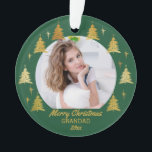 Grandad Green and Gold Christmas Trees Photo Ornament<br><div class="desc">Create your own photo Christmas ornament in green with gold Christmas trees and editable wording. The photo template is set up for you to add one of your favorite pictures, which will be framed with gold trees and stars. The wording currently reads Merry Christmas Grandad 20xx and you can edit...</div>