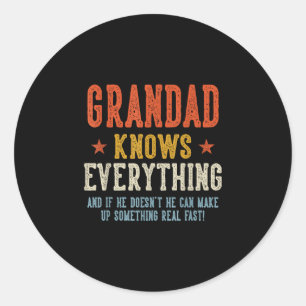 Grandad knows everything father's day retro classic round sticker
