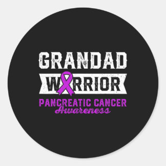 Grandad Of A Warrior Pancreatic Purple Ribbon Supp Classic Round Sticker