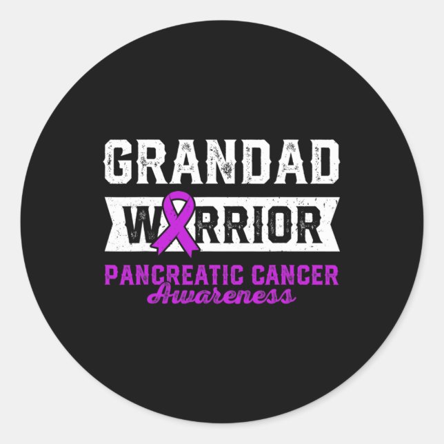 Grandad Of A Warrior Pancreatic Purple Ribbon Supp Classic Round Sticker (Front)
