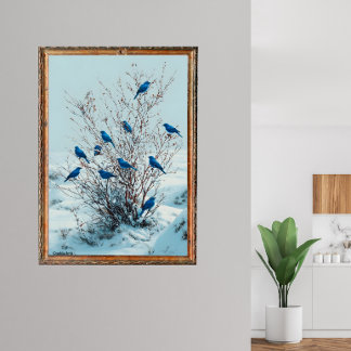 Grandalas birds gather in winter poster