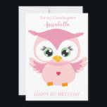 Grandaughter First Birthday Cute Pink Owl Photo Card<br><div class="desc">Grandaughter First Birthday Cute Pink Owl Photo Card</div>