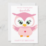 Grandaughter First Birthday Cute Pink Owl Photo Card<br><div class="desc">Grandaughter First Birthday Cute Pink Owl Photo Card</div>