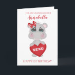 Grandaughter First Birthday Cute Red Hippo Photo Card<br><div class="desc">Grandaughter First Birthday Cute Red Hippo Photo Card</div>