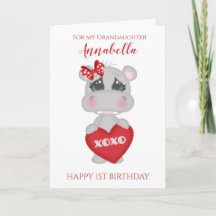 Grandaughter First Birthday Cute Red Hippo Photo