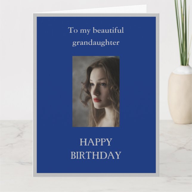 Grandaughter Happy Birthday LARGE blue Card (Front)
