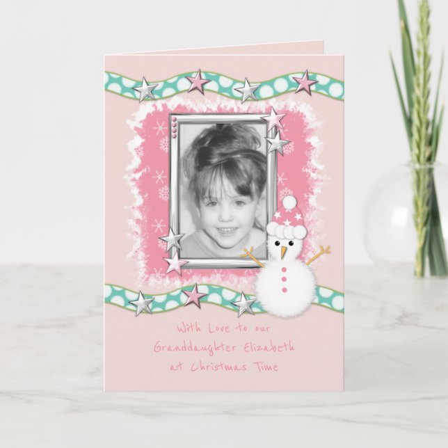 Grandaughter Pink Christmas Photo greeting Holiday Card (Front)