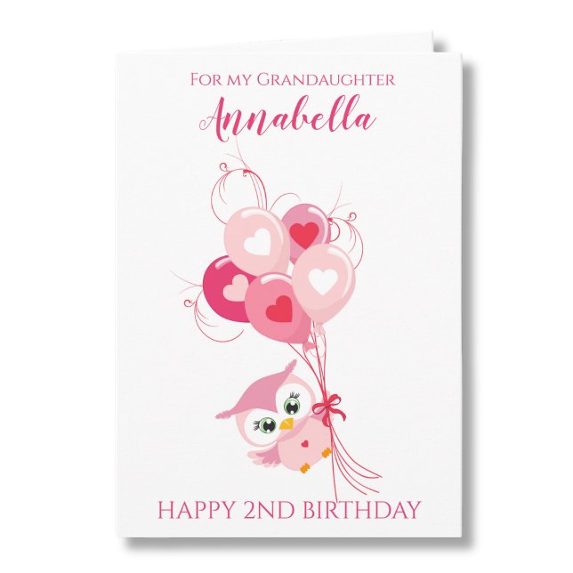 Grandaughter Second Birthday Cute Pink Owl Photo Card (Creator Uploaded)